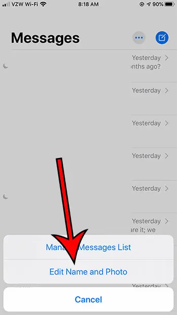 select the Edit Name and Photo option