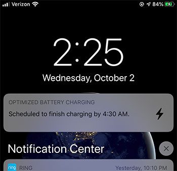 what is the Optimized Battery Charging notification on my iPhone?