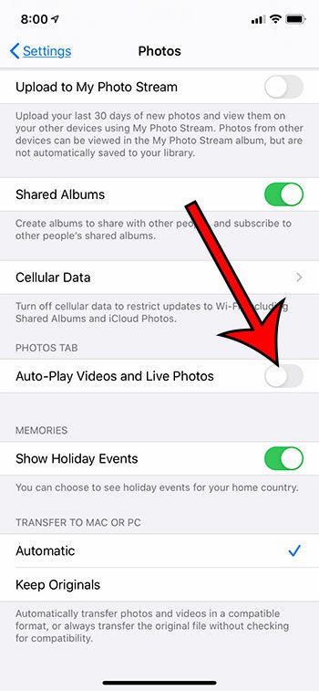 how to disable autoplay for videos and live photos in the iPhone Photos app