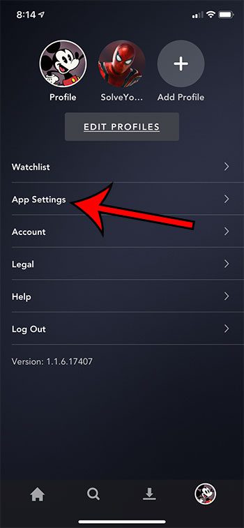 open the app settings menu