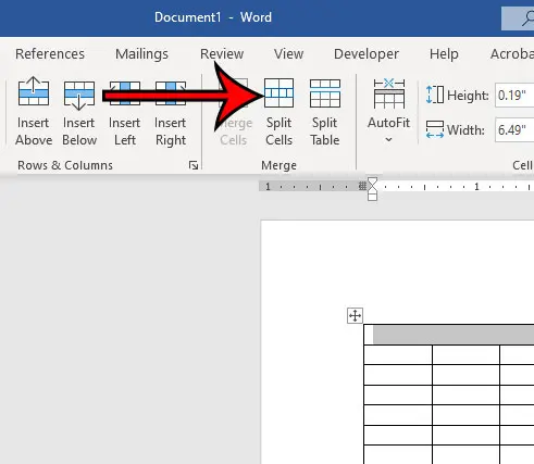 how to split cells in Word 2016