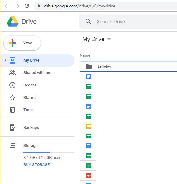 Google Drive home screen