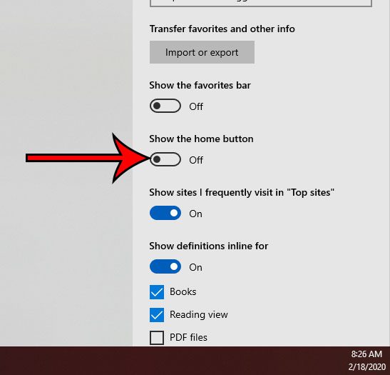 how to hide the Home button in Microsoft Edge
