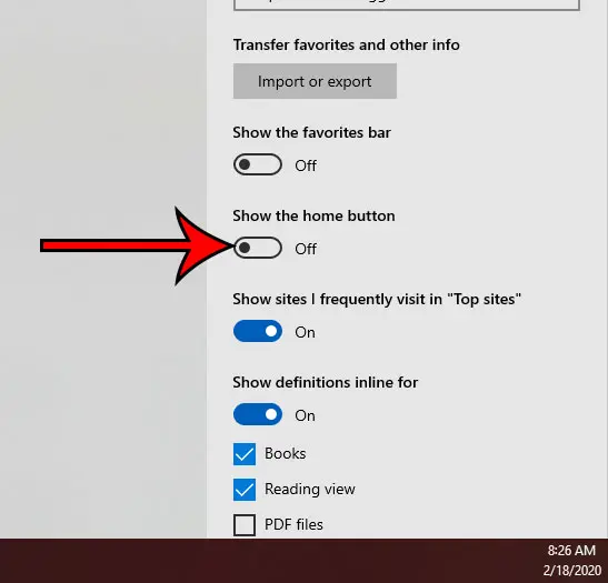 how to hide the Home button in Microsoft Edge