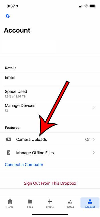 select the Camera Uploads option
