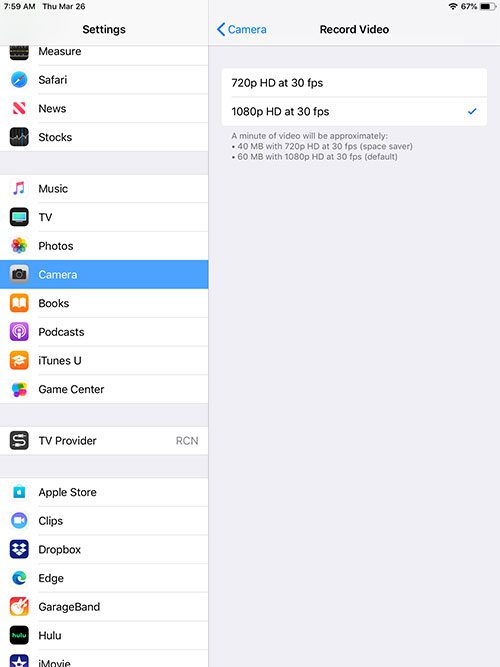 how to change the video recording resolution on your iPad