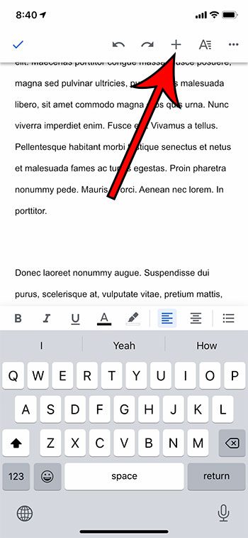 how to add a page to the middle of the document in Google Docs mobile