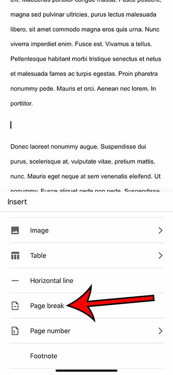 how to add a new page in Google Docs mobile