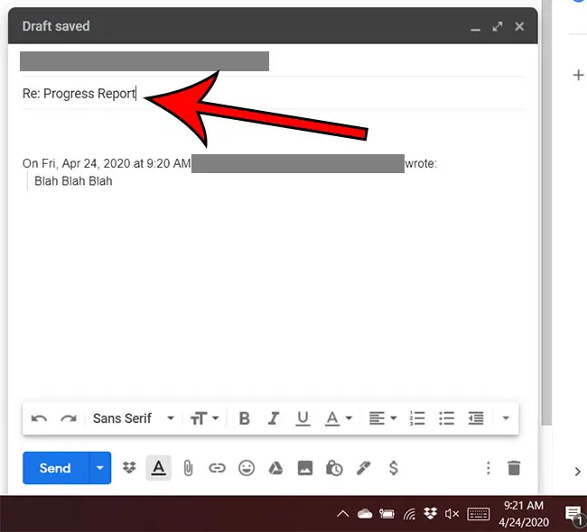 how to edit the subject line for a reply in Gmail