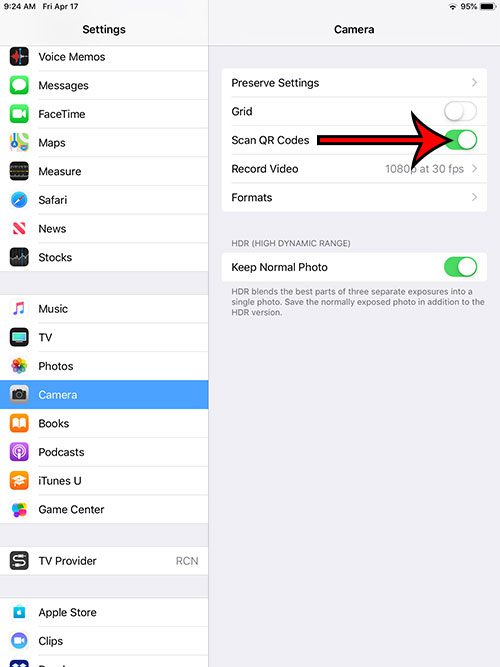 how to use the iPad scan QR code option
