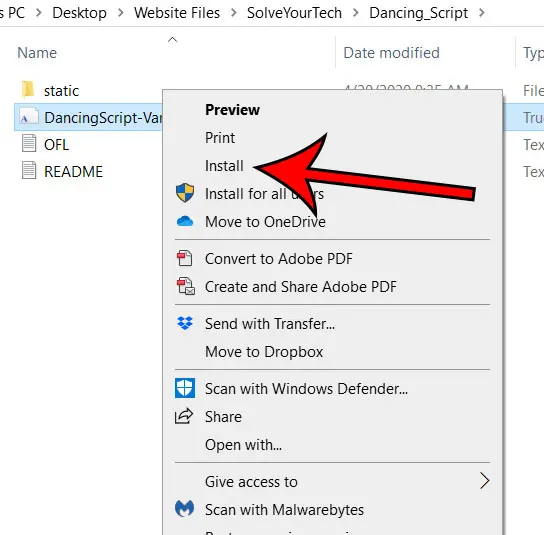 how to install a Google fonts file in Windows 10