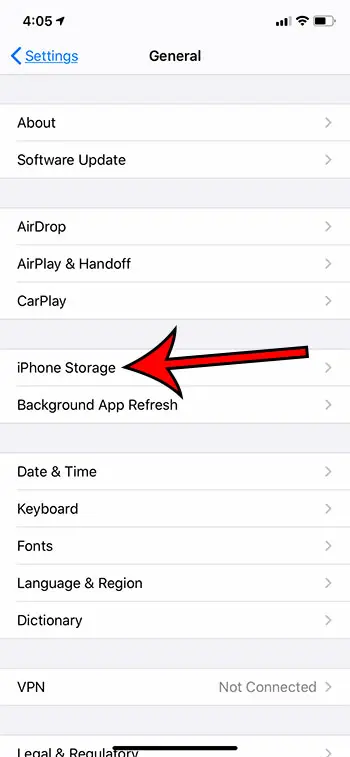 select iPhone Storage