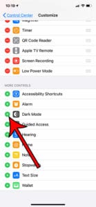 how to add Dark Mode to the Control Center on an iPhone