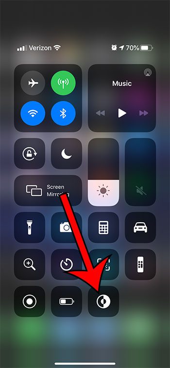 how to turn on dark mode from the control center