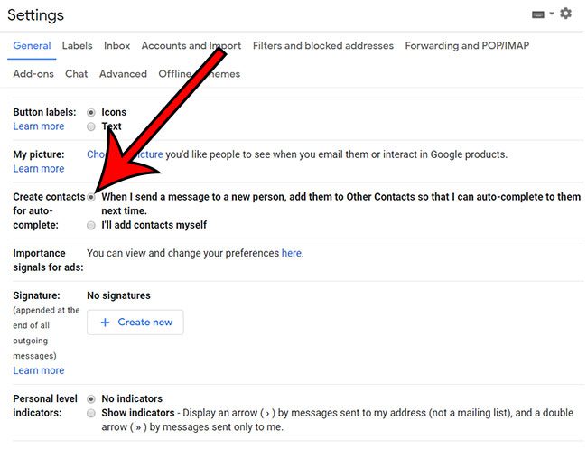 how to make Gmail create new contacts automatically