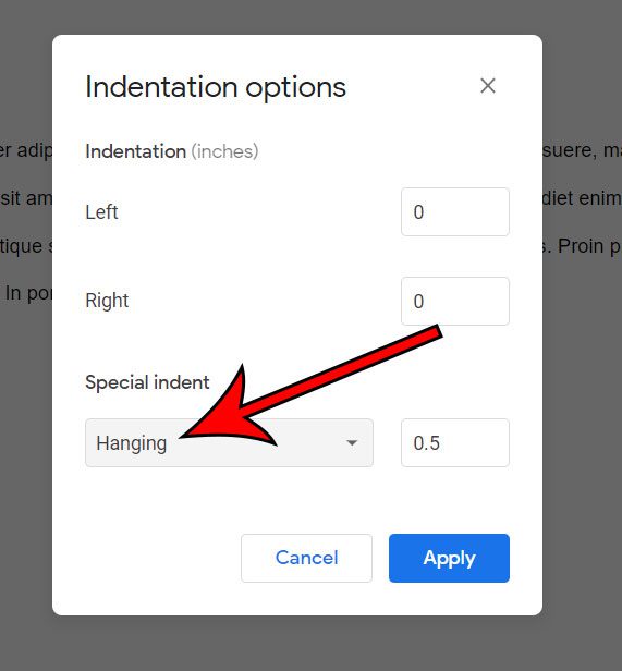 how to create a hanging indent in Google Docs