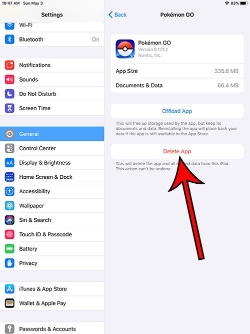 deleting iPad apps through the Settings menu