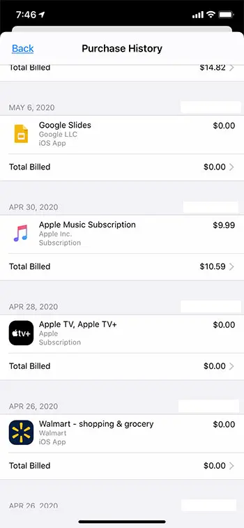 how to view Apple ID purchase history on an iPhone 11