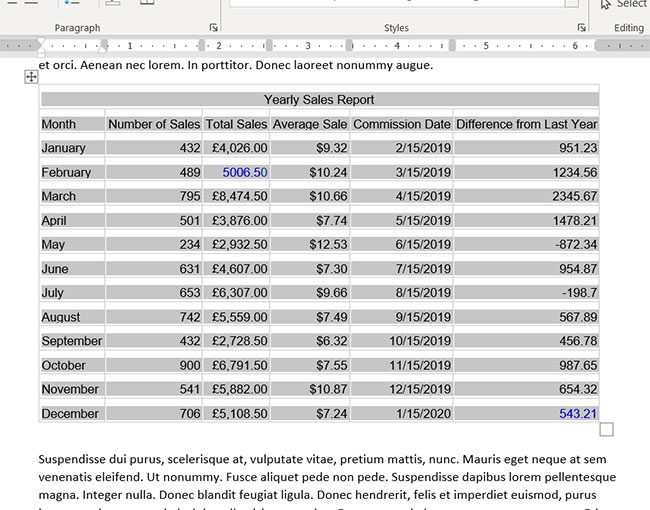 select the Word table cells to convert