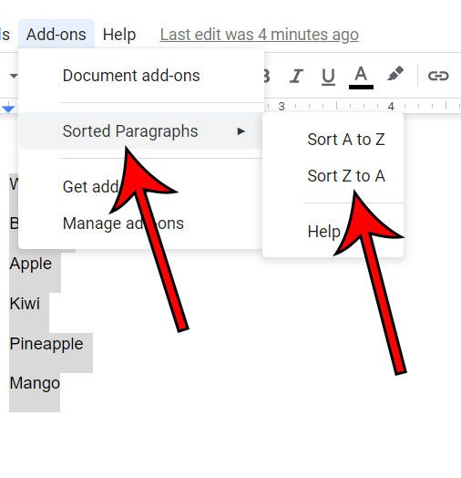 how to alphabetize a list in Google Docs