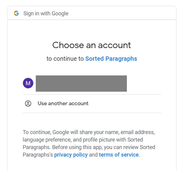 select yoru Google account