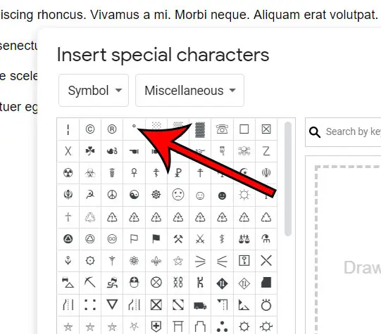 how to insert a degree symbol in Google Docs