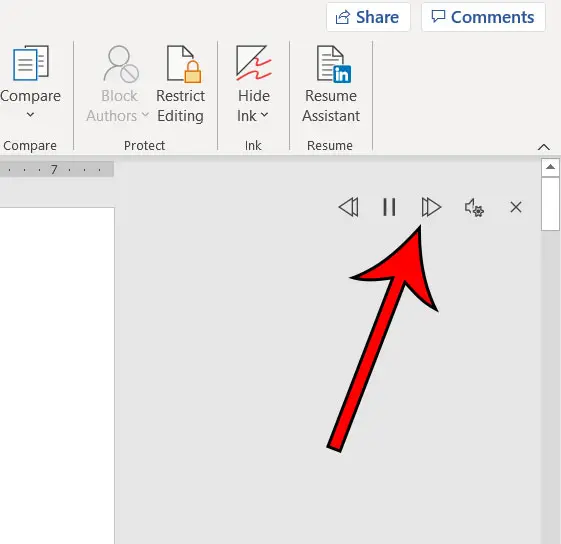 Microsoft Word read aloud controls