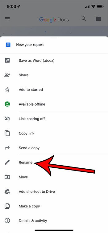 how to rename a file in the Google Docs iPhone app