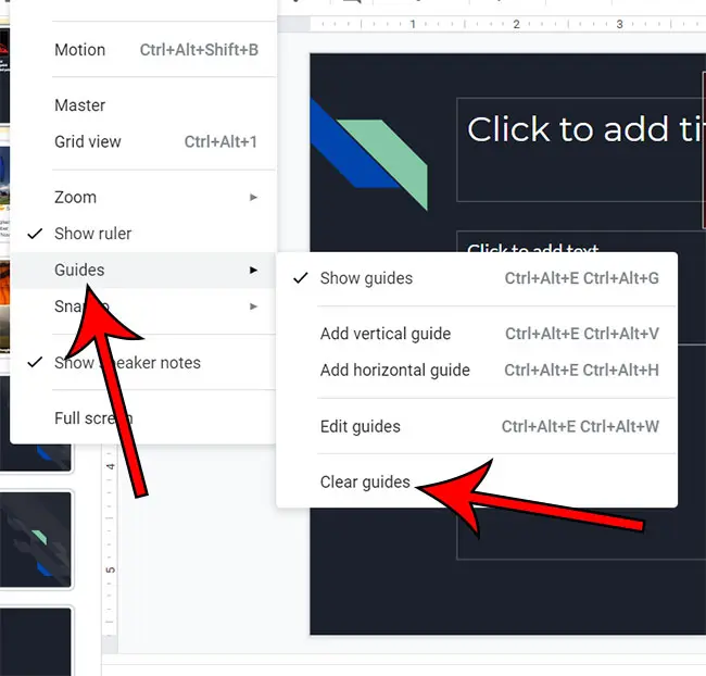 how to delete the guides in Google Slides