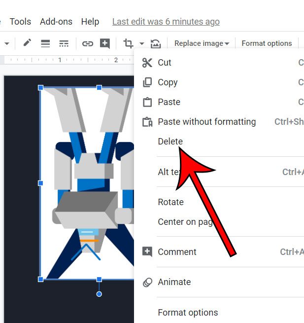 how to delete a picture from Google Slides