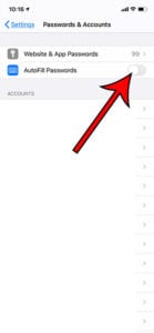 how to disable autofill passwords in Safari on an iPhone