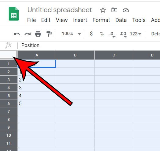 select all cells in Google Sheets