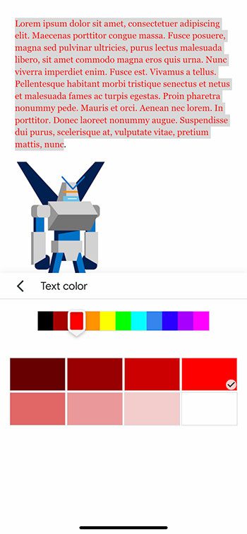 how to change text color in the Google Docs iPhone app