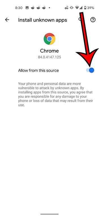 how to allow apps from unknown sources on a Google Pixel 4A