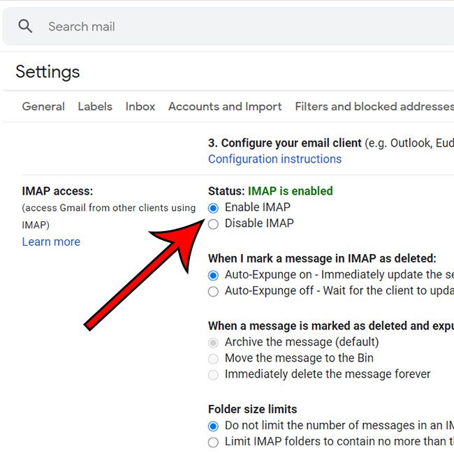 how to see if IMAP is enabled or disabled in Gmail