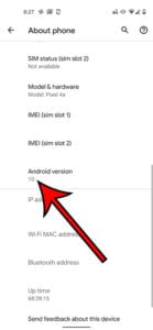 how to find Google Pixel 4A Android version number