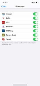 how to check apps using Face ID