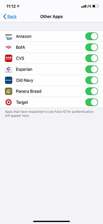 what apps on my iPhone are using Face ID