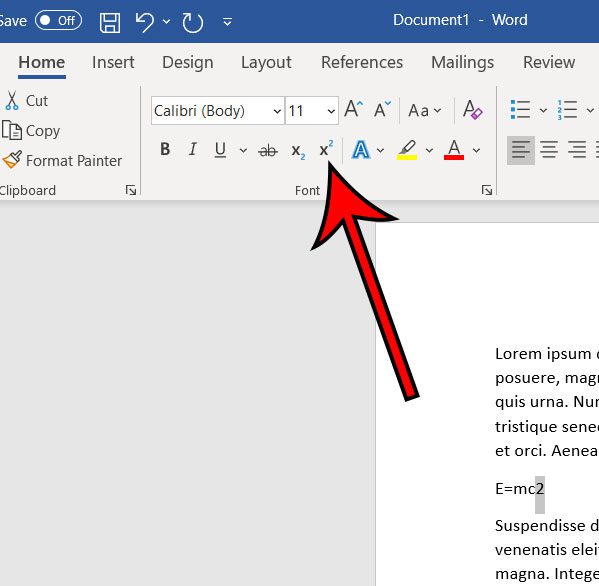 how to type an exponent in word