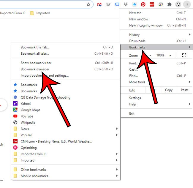 click Bookmarks then Bookmark manager