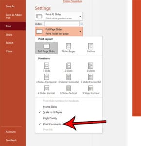 how to print with comments in Powerpoint