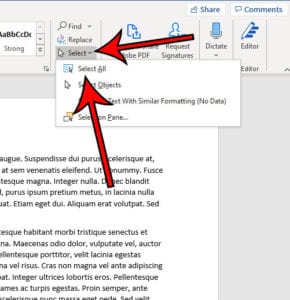 how to select all in Word