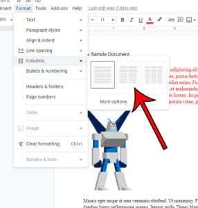 how to split a document in half in Google Docs