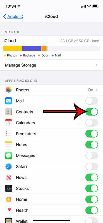 sync iPhone contacts to iCloud