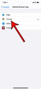 how to set Google Chrome as the default iPhone 11 Web browser