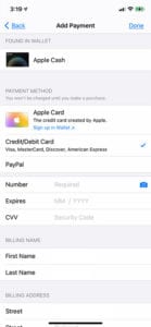 how to add a new apple id payment card on an iPhone 11