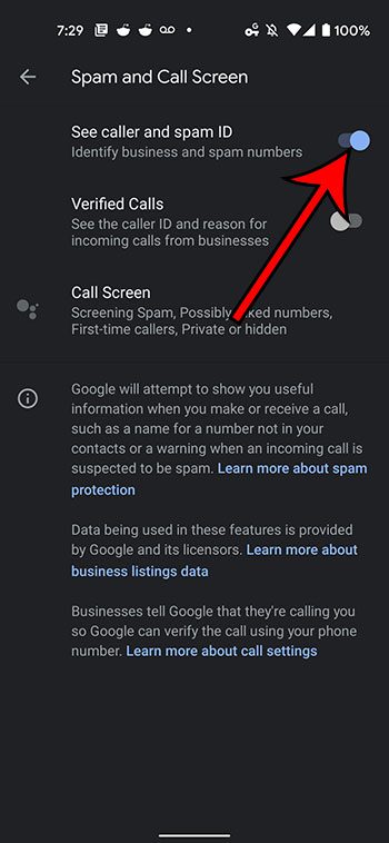 how to enable business and spam ID on the Google Pixel 4A