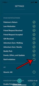 how to turn off Pokemon Go raid invitations