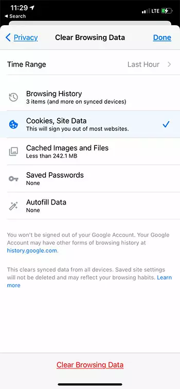 how to clear Chrome cookies on iPhone 11