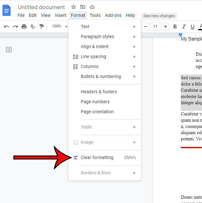 alternate way to clear formatting in Google Docs